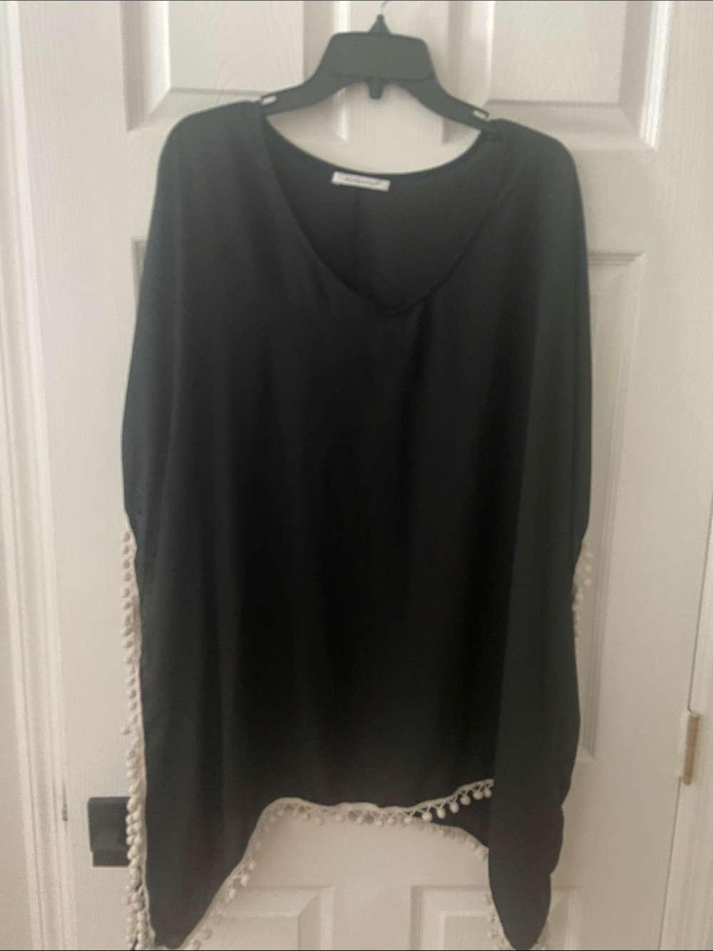 Black V-Neck Pom Pom Trim Women's Top